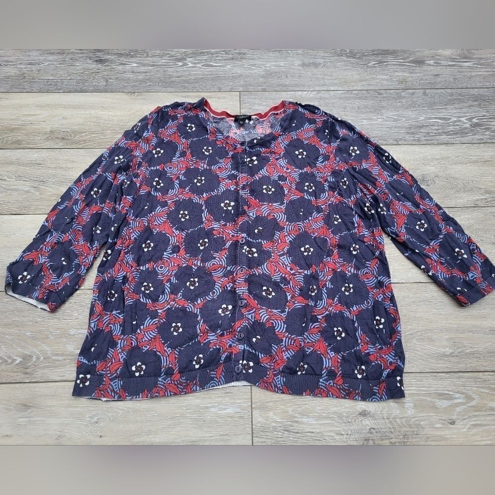 Talbots red blue 3/4 sleeve cardigan, size 2x petite button front
